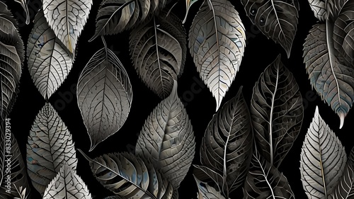 Seamless pattern of leaf texture in black and white Generative AI 