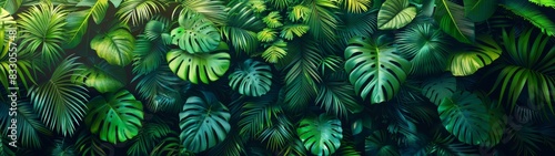 The rich green foliage provides a verdant canvas for the vibrant hues of tropical flowers, their colors popping vividly like splashes of bright paint, enhancing the beauty of the scene.