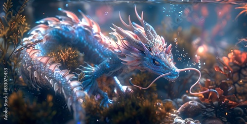 Enchanting Mythical Sea Dragon Blending into Vibrant Underwater Foliage
