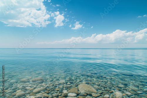 Caribbean sea, way to the beach, beach view with blue sky and crystal water and green grass and palms around