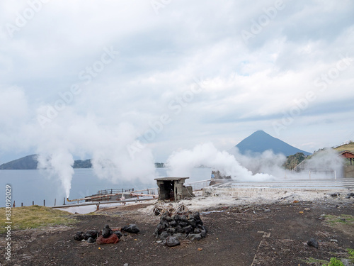 Ibusuki coast and Yamagawa Salt evaporating factory and Kaimondake volcano