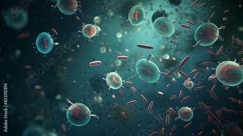 Microscopic View of Typhoid Bacteria in a Detailed 3D Illustration Background
