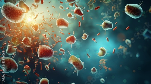 Microscopic Typhoid Bacteria Background in 3D Illustration - Medical Science Concept with Pathogenic Germs and Cells
