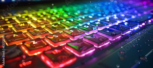 Keyboard with colorful RGB light. LGBT pride gender equality symbol. Generative AI technology.