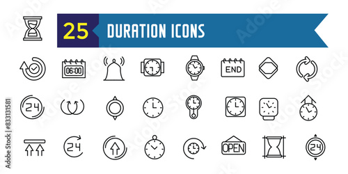 Duration icons set outline vector. Future past. Present time. Outline icon collection. Editable stroke.