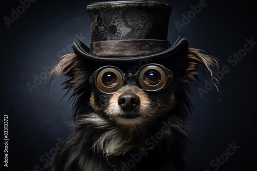 Another dog in a bowler hat and glasses,