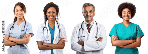 Diverse happy medical staff set