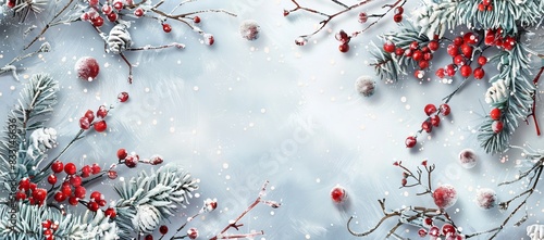 Winter Invitation, Snow-covered branches and festive motifs, Elegant and Inviting, Seasonal Charm