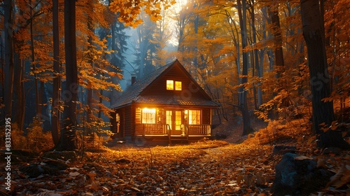 Cozy Autumn Cabin Nestled in Vibrant Fall Foliage Woodland Retreat