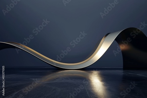 Abstract black and white background with elegant curves, 3d rendering illustration of abstract dark grey background