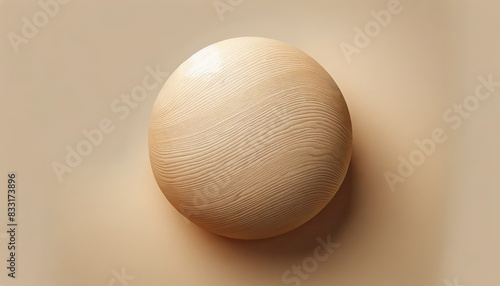 Minimalist Wooden Sphere on Beige Background.