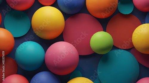 Abstract simple background with beautiful multi-colored circles or balls in flat style like paint bubbles in water. 3d render of particles, colored paper applique. Creative design background 13 Genera