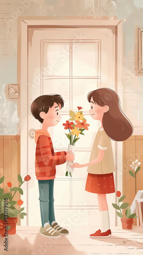 Graphic Illustration of Boy and Girl for Relationship Day