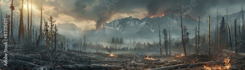 Apocalyptic landscape with wildfire 