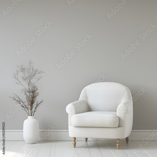 white leather armchair set against an empty white color wall