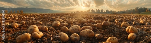 An abundant harvest of potatoes spread across a bountiful field