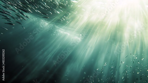 Shoal of sardines underwater with sunlight