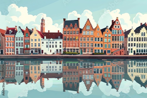 Illustration of Bruges city, the capital of West Flanders in northwest Belgium