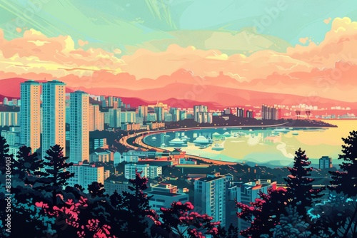 Illustration of Pyongyang City in North Korea, World Travel