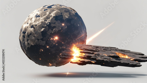 a large asteroid or planetoid being struck by a smaller object