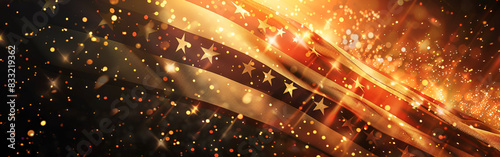A blurry image of a starry sky with a red white Flag Military Freedom with blurred background 