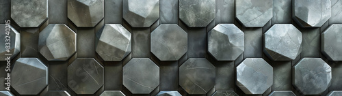 Geometric metal tile wall with octagonal pattern. Copy space. Generative AI 