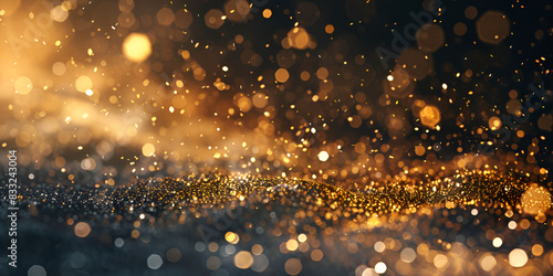 Shimmering Golden Lights Festive Background With Textured Abstract Christmas Twinkle And Bright Bokeh Blur 