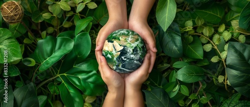 Top view of hands holding a globe