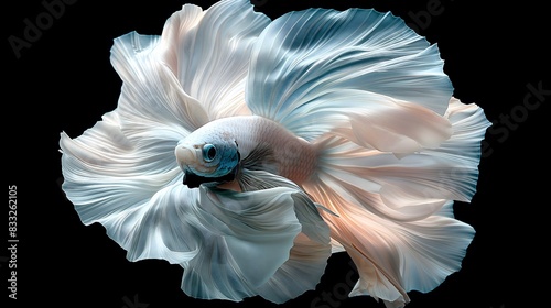 Abstract close-up of white betta fish with flared fins