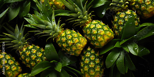 Pineapple banner. Pineapples background. Close-up food photography