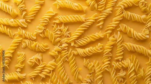 A pattern of uncooked fusilli pasta.