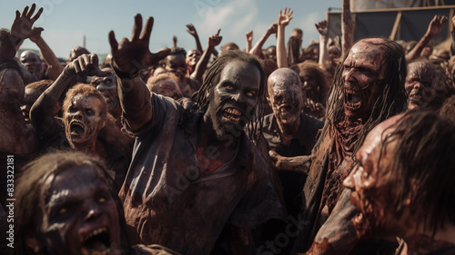 Large crowd of zombies running and screaming, generative AI