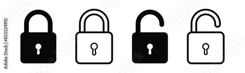 Lock icon. locked and unlocked black outline icon set for app, ui, ux and website. vector illustration on transparent background.