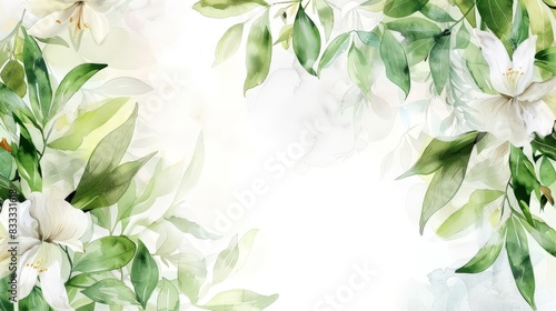 Background image with white flowers and green leaves.