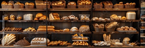 Bakery filled with various types of bread on display in shelves