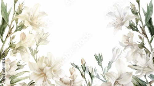 White flower frame. Delicate floral background. watercolor.