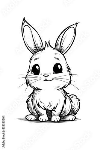 Cartoon rabbit with big eyes and long ears sitting in a cute gesture art drawing