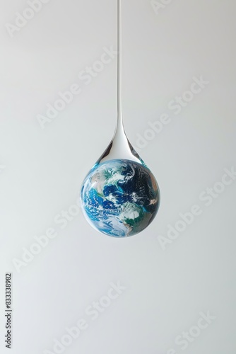Goutte d'eau suspendue avec la planète Terre
