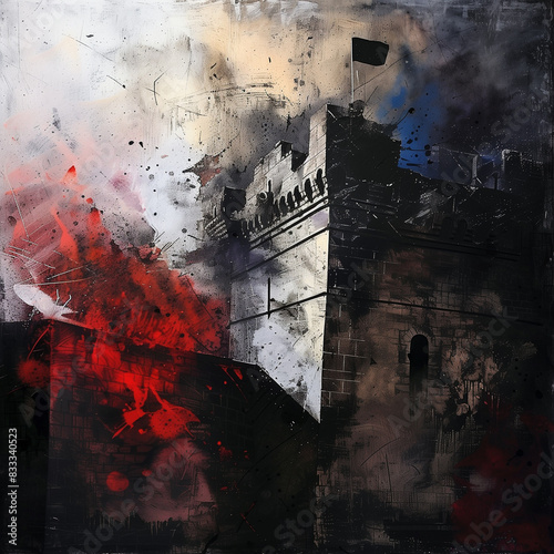 Abstract Bastille Fortress Interpretation with subtle hints of the tricolor flag