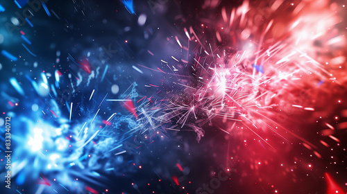 Vibrant Abstract Fireworks with Dynamic Brush Strokes in French Flag Colors