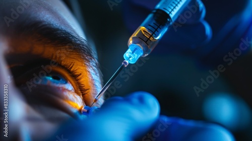 Syringe injecting liquid medicine into the face 