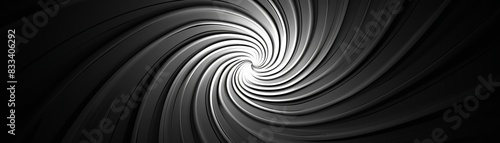 Abstract black and white spiral pattern creating a vortex effect. Ideal for backgrounds, graphic design, and modern art themes.