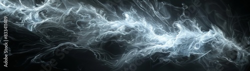 Abstract ethereal white smoke or fog on a dark background, flowing and swirling in a mysterious and captivating pattern.