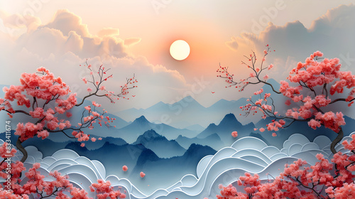 Greeting card and banner design for social media or educational purpose with a traditional Chinese theme, featuring the vibrant colors and symbolic elements of the cheng ming festival.