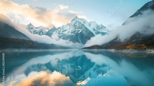 Serene Mountain Landscape at Sunrise with Clear Lake