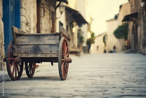 Antique wooden cart in a quaint old town, capturing the essence of historical charm