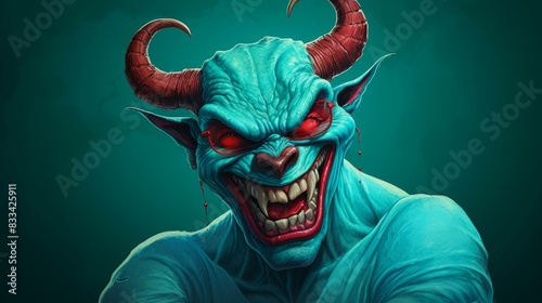 Dark and haunting devil illustration with a malicious grin and sinister laughter, portraying an evil schemer on a clean background.