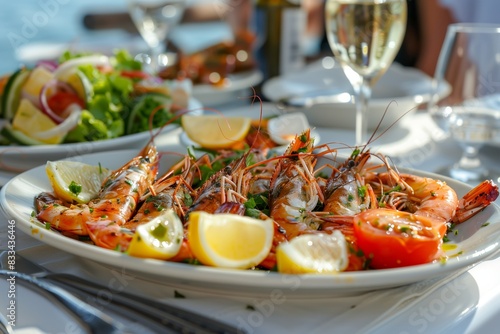 Seafood and Mediterranean Delights at Aegean Beach Restaurant in Greece or Turkey