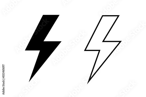 Lightning bolt icon. Thunder light. Black lightening logo isolated on white background. Electric thunderbolt for design print. Fast power. Energy s symbol. Flash shock element. Vector illustration