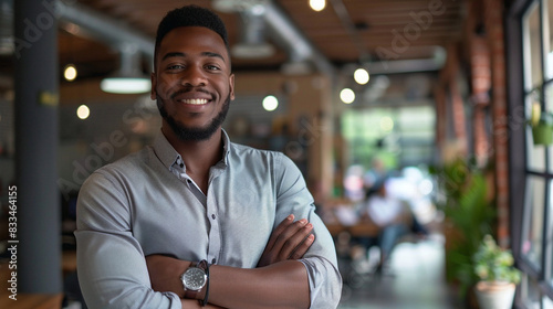 Young Manager: Leadership And Smile Of A Black Man Standing With Arms Crossed In A Startup Business For Motivation, Innovation, And Success